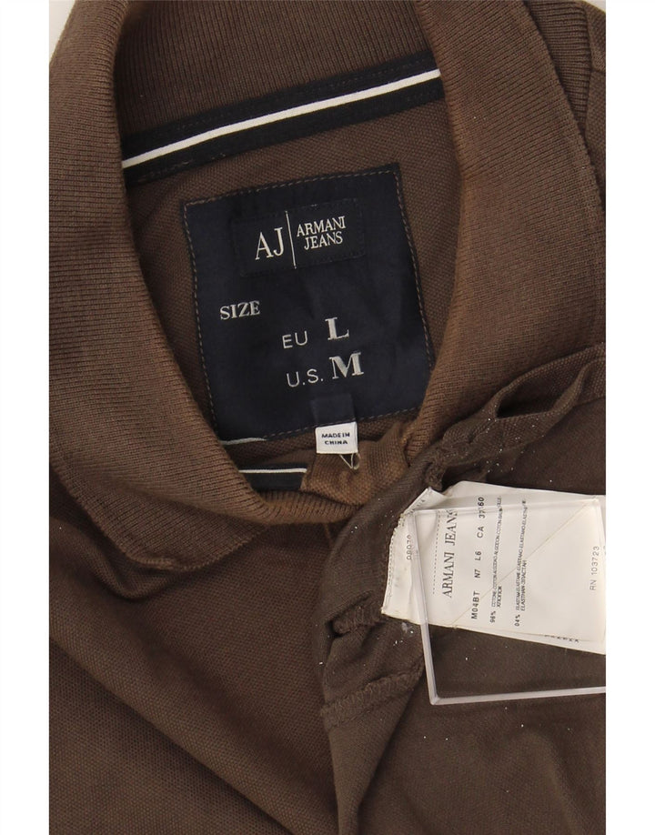 ARMANI JEANS Camisa polo masculina de manga comprida de algodão marrom médio
