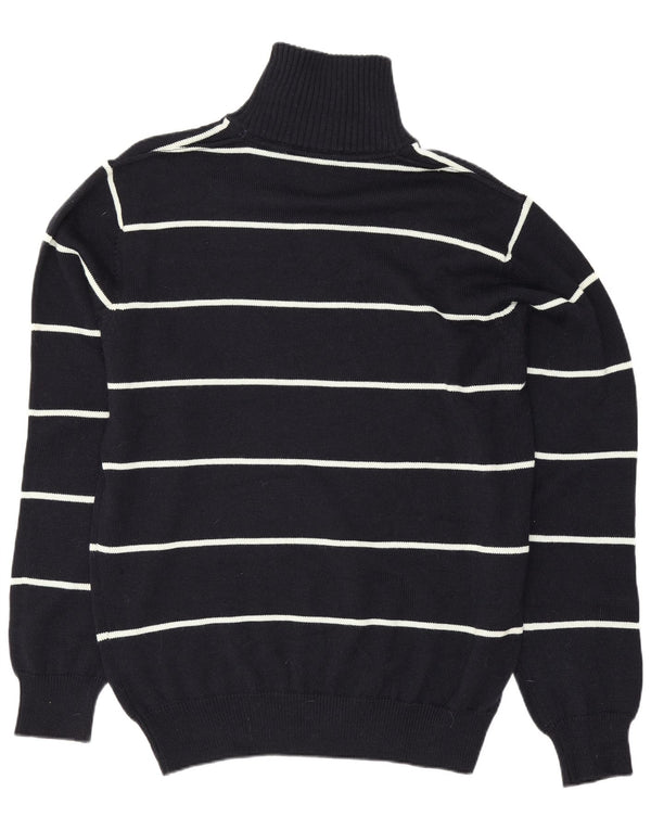 Suéter masculino vintage com zíper e gola 2XL lã merino listrada azul marinho