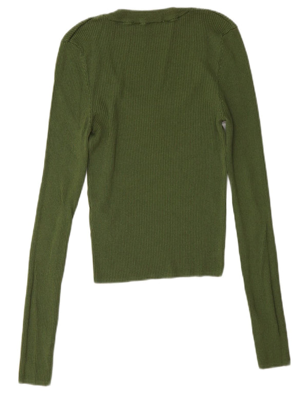 Zara Womens Slim Fit Top Manga Longa Reino Unido 8 Pequeno Verde Viscose