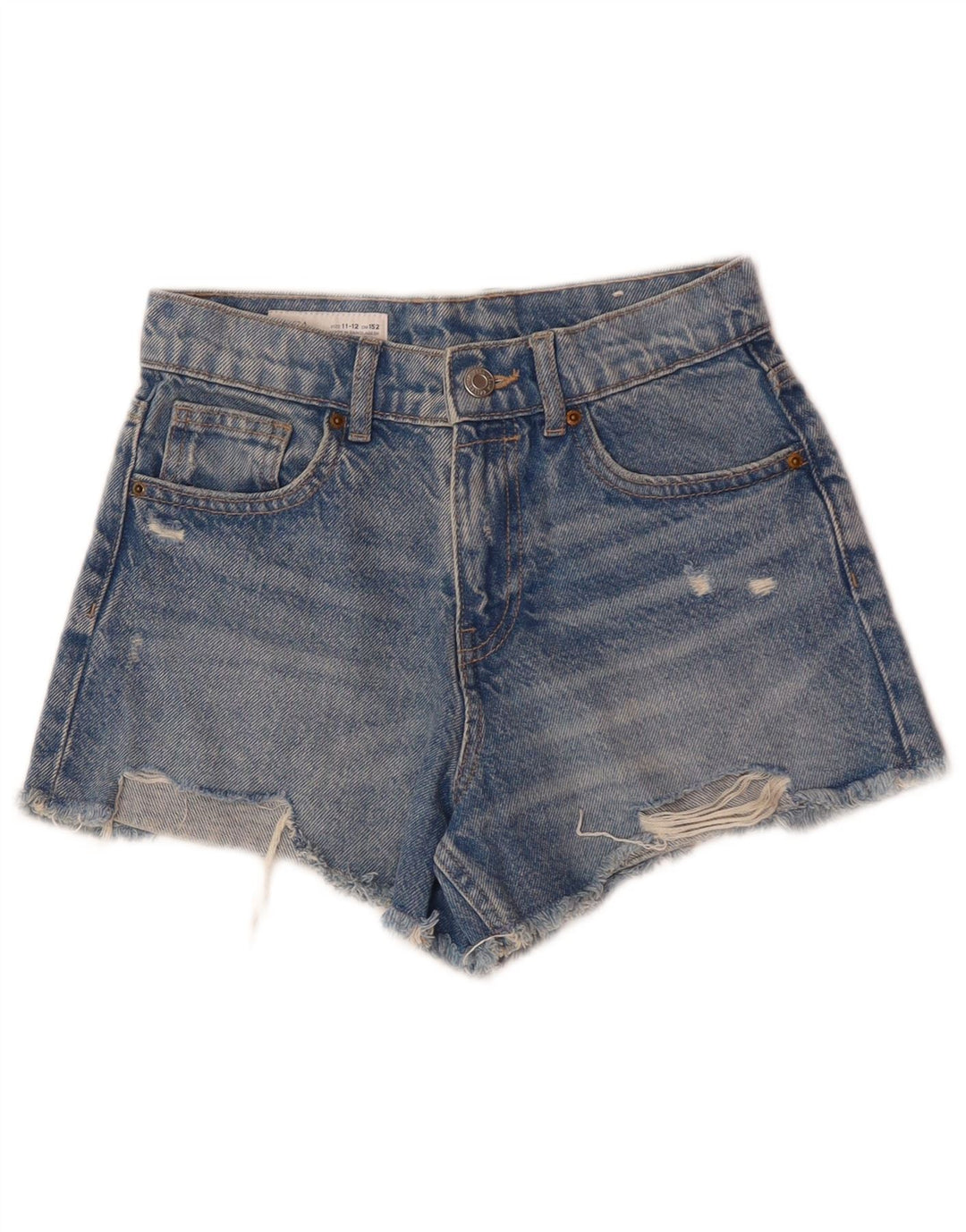 Zara Girls Shorts jeans desgastados 11-12 anos W26 algodão azul