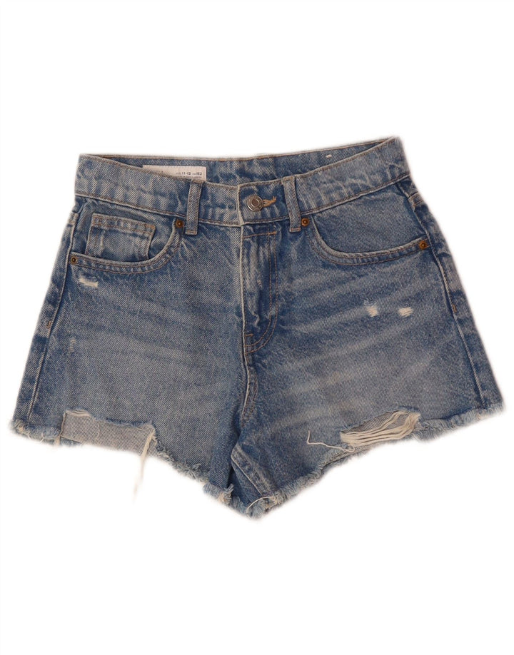 Zara Girls Shorts jeans desgastados 11-12 anos W26 algodão azul