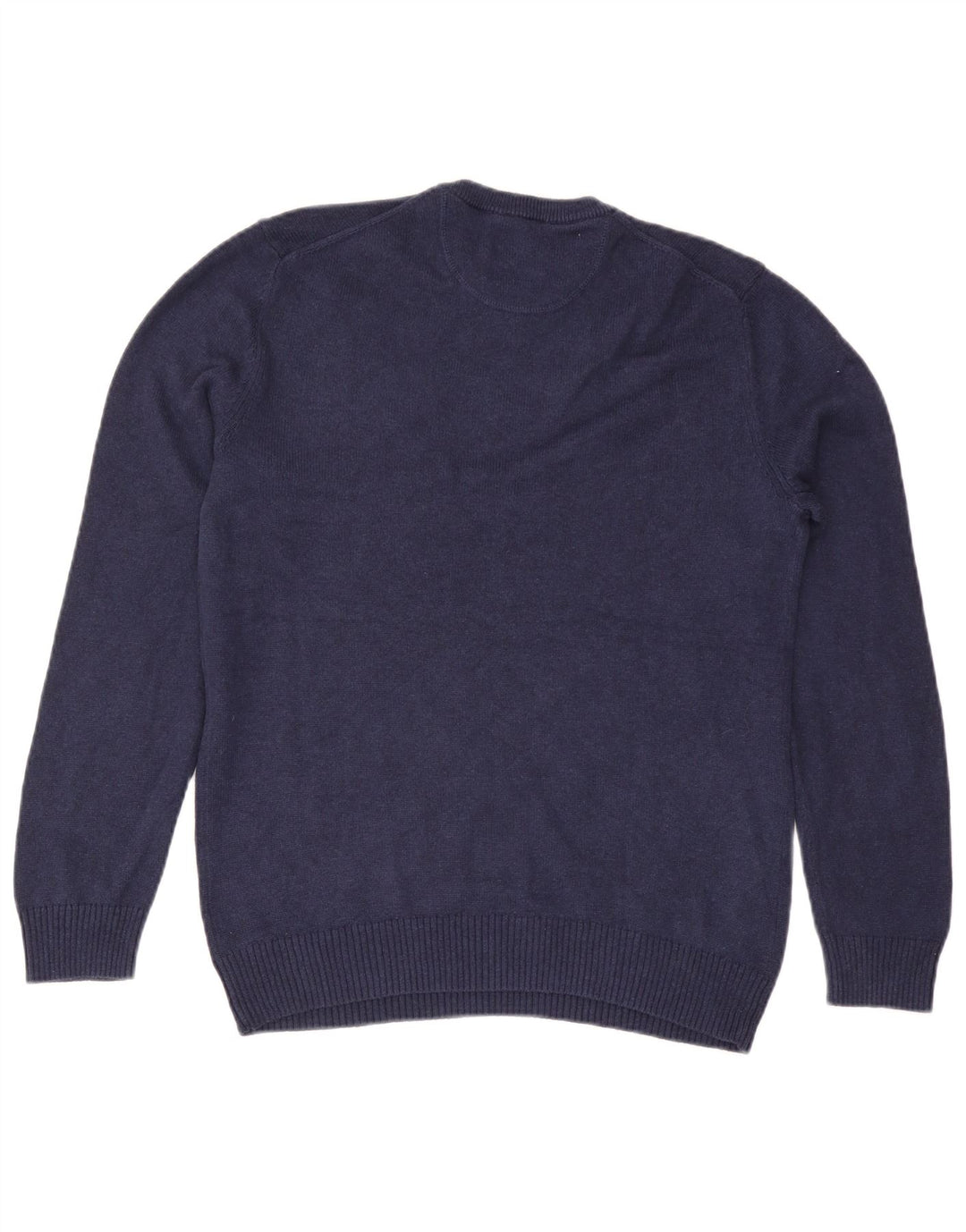 Suéter masculino branco com decote em V, algodão azul marinho médio