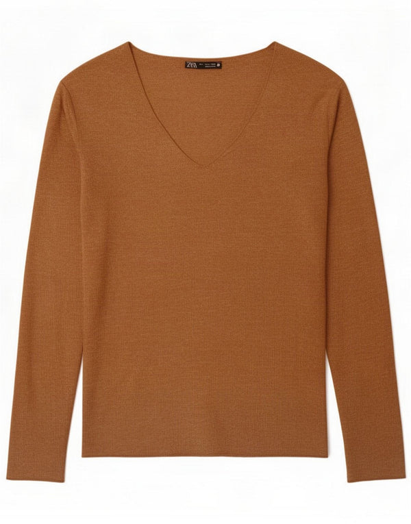 Zara Top feminino manga comprida Reino Unido 10 pequeno bege