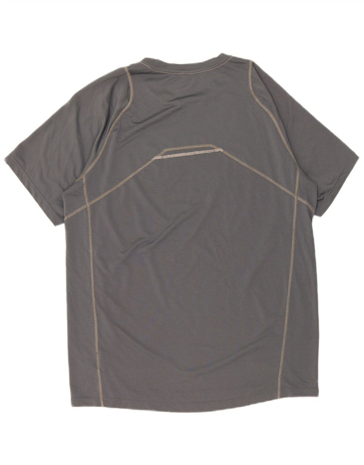 Camiseta gráfica masculina New Balance poliéster cinza médio