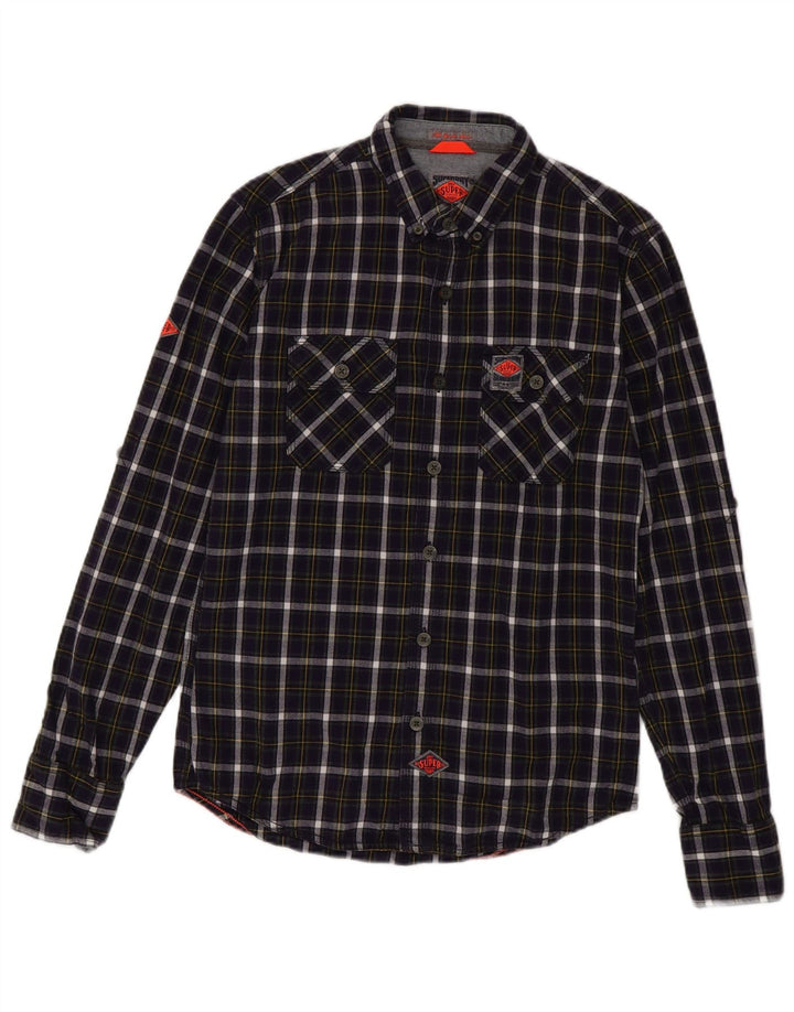 Camisa masculina de flanela SUPERDRY pequena roxa xadrez algodão