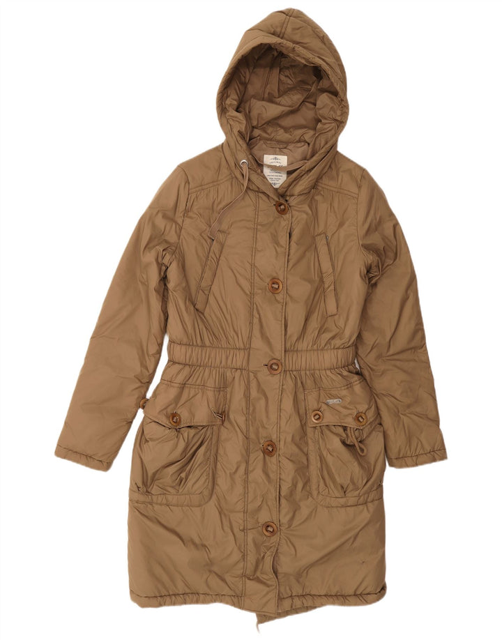 Replay Jaqueta Parka Feminina Oversized Com Capuz UK 10 Pequena Poliamida Marrom
