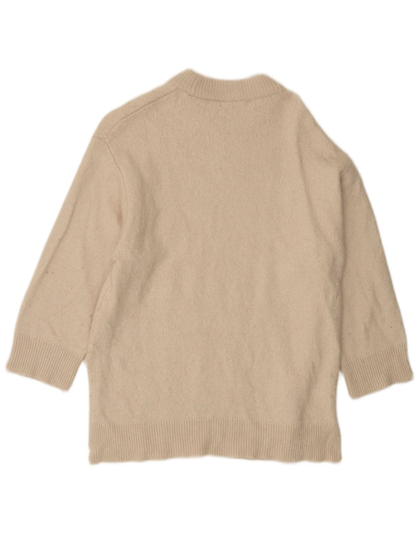 Suéter feminino Zara manga 3/4 grande com gola canoa Reino Unido 10 pequeno bege