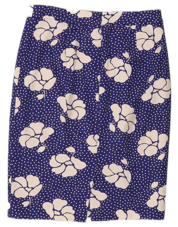 Saia reta feminina Boden UK 10 pequena W30 algodão floral azul