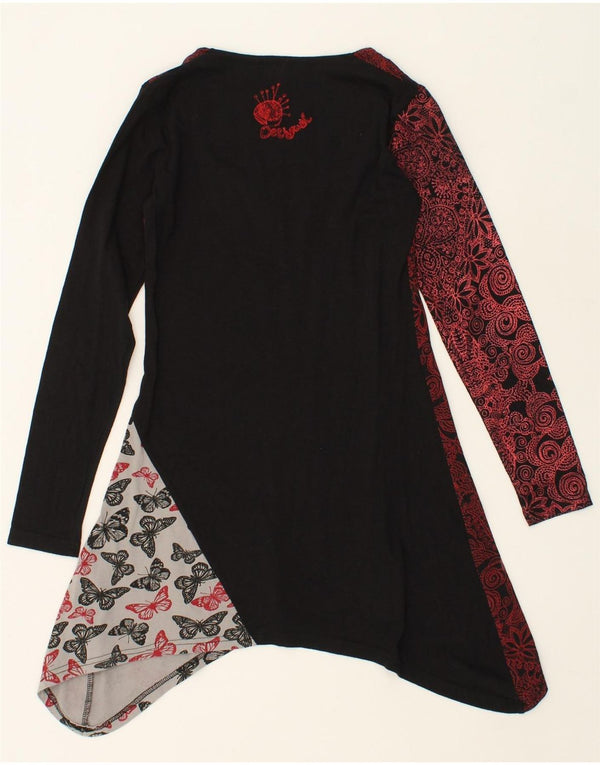 DESIGUAL Top túnica feminina gráfica assimétrica Reino Unido 10 pequeno preto Paisley
