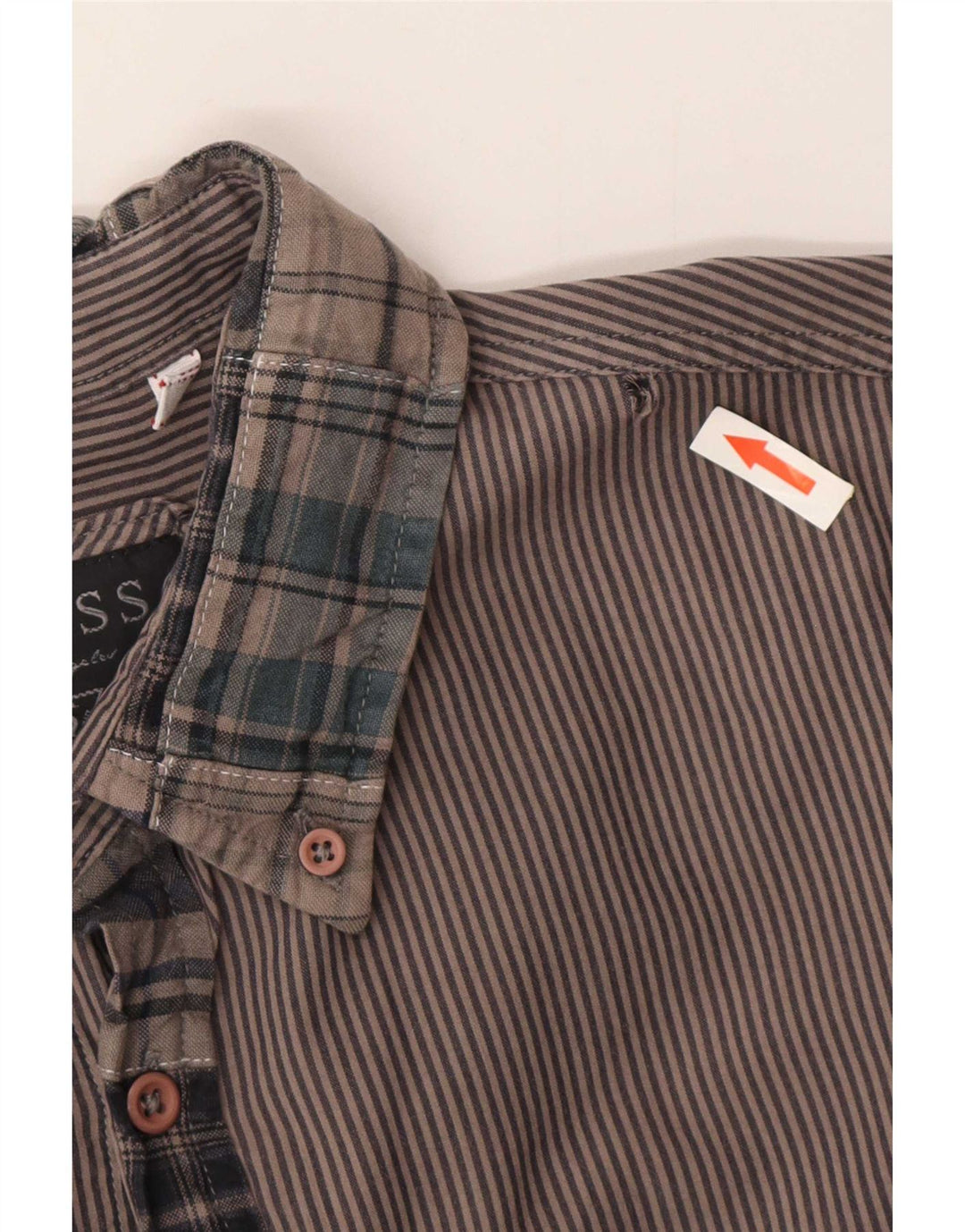 Camisa masculina Gas UK 36 pequena listrada marrom algodão