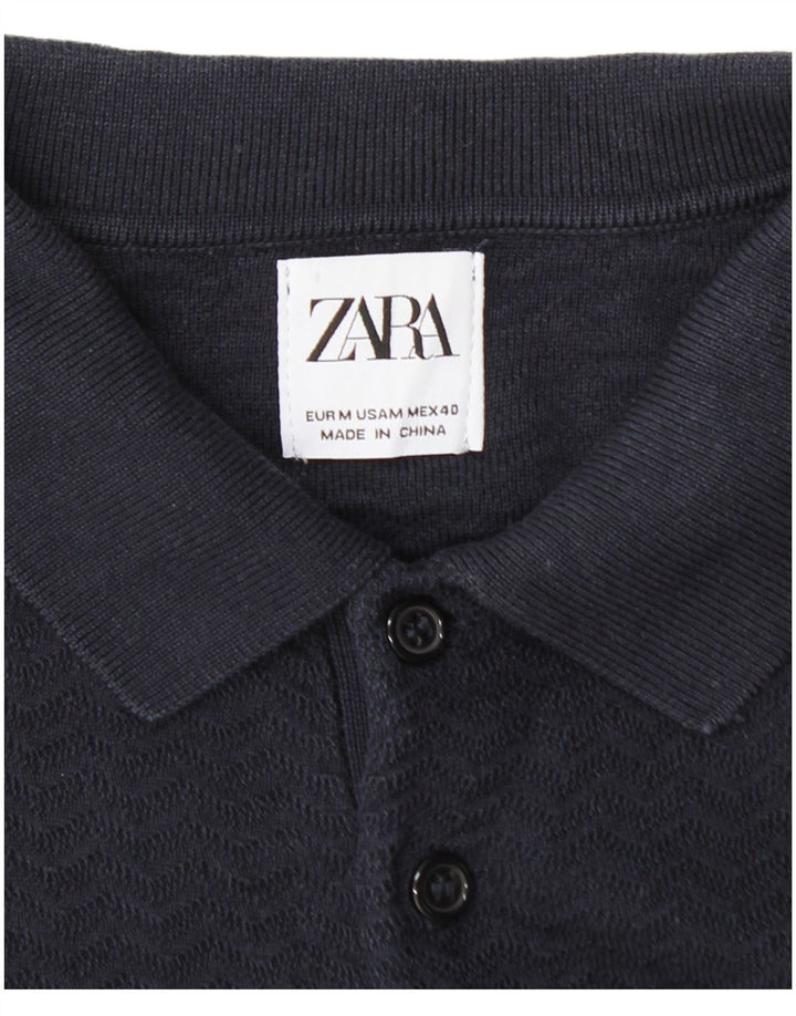 Suéter Zara masculino com gola polo médio azul marinho