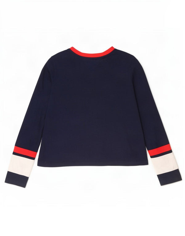 Top feminino Tommy Hilfiger manga comprida UK 12 médio azul marinho colorblock