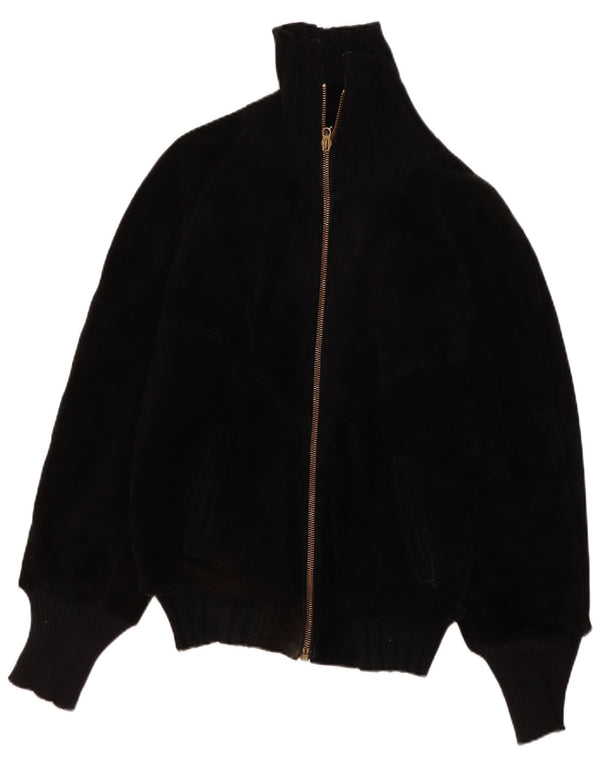 Jaqueta de couro Sherpa masculina vintage IT 44 XS preta retrô