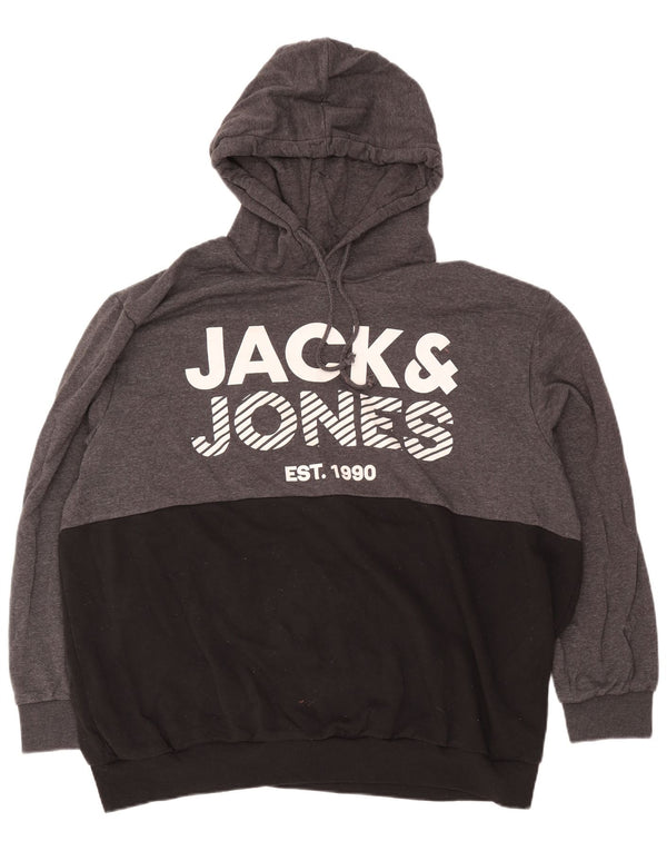 Jack & Jones moletom com capuz gráfico masculino 5XL algodão colorblock cinza