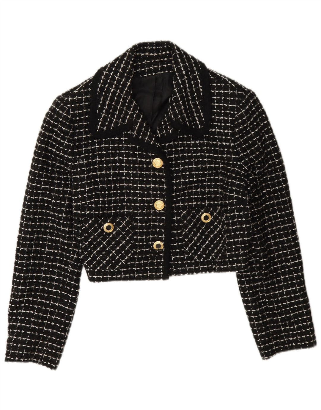 Blazer feminino vintage com corte de 3 botões IT 42 xadrez preto médio
