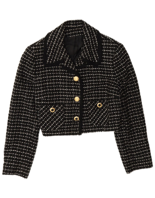 Blazer feminino vintage com corte de 3 botões IT 42 xadrez preto médio