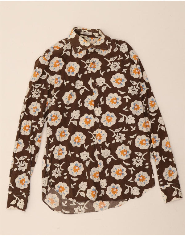 Camisa masculina Bellini Suze 39 15 1/2 marrom médio floral