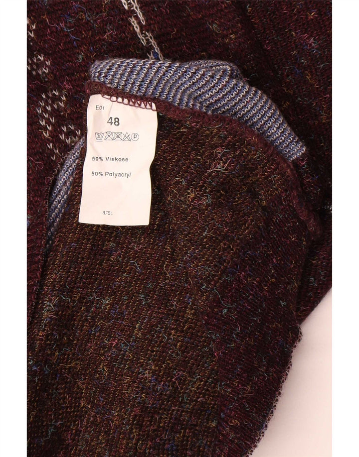 Suéter masculino vintage com decote em V IT 48 poliacrílico geométrico marrom médio