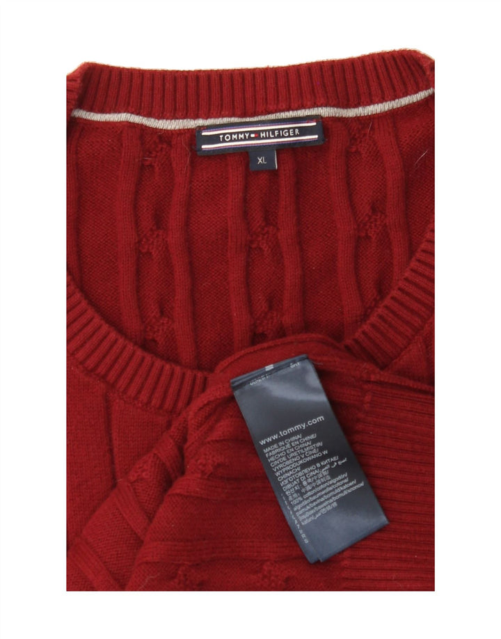 TOMMY HILFIGER Mens Crew Neck Jumper Sweater XL Burgundy Cotton Vintage Tommy Hilfiger and Second-Hand Tommy Hilfiger from Messina Hembry 