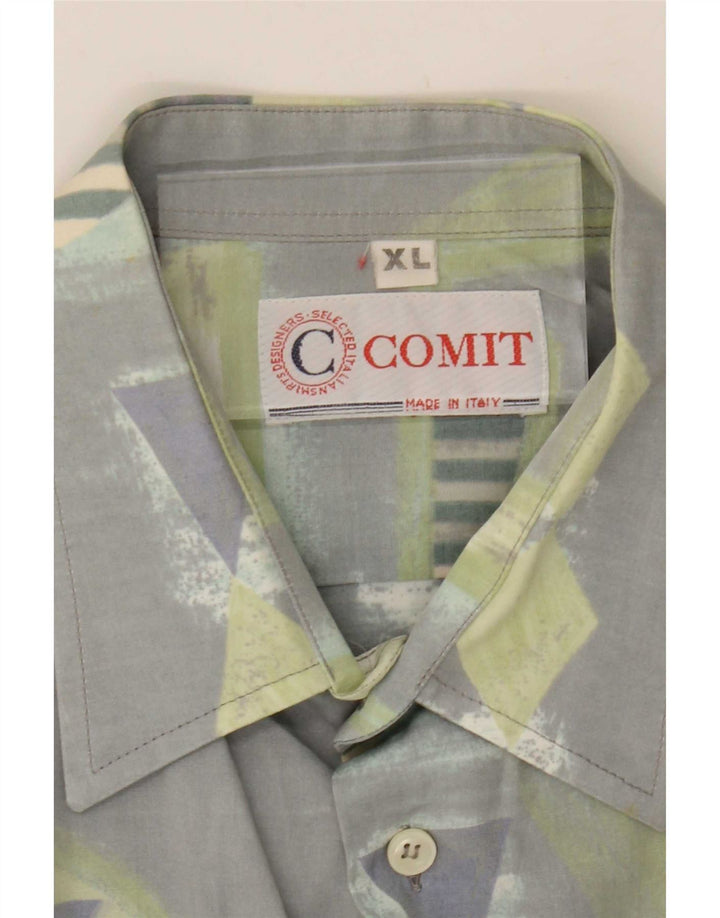 Camisa masculina vintage com padrão abstrato XL viscose cinza