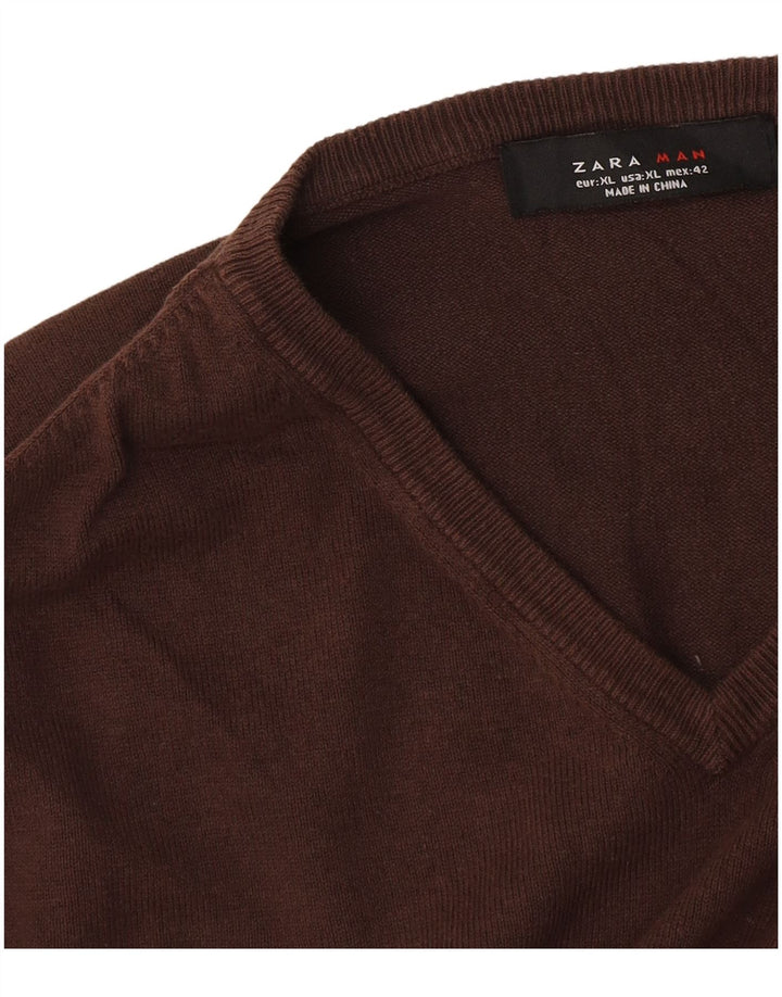 Zara Suéter masculino com decote em V XL marrom