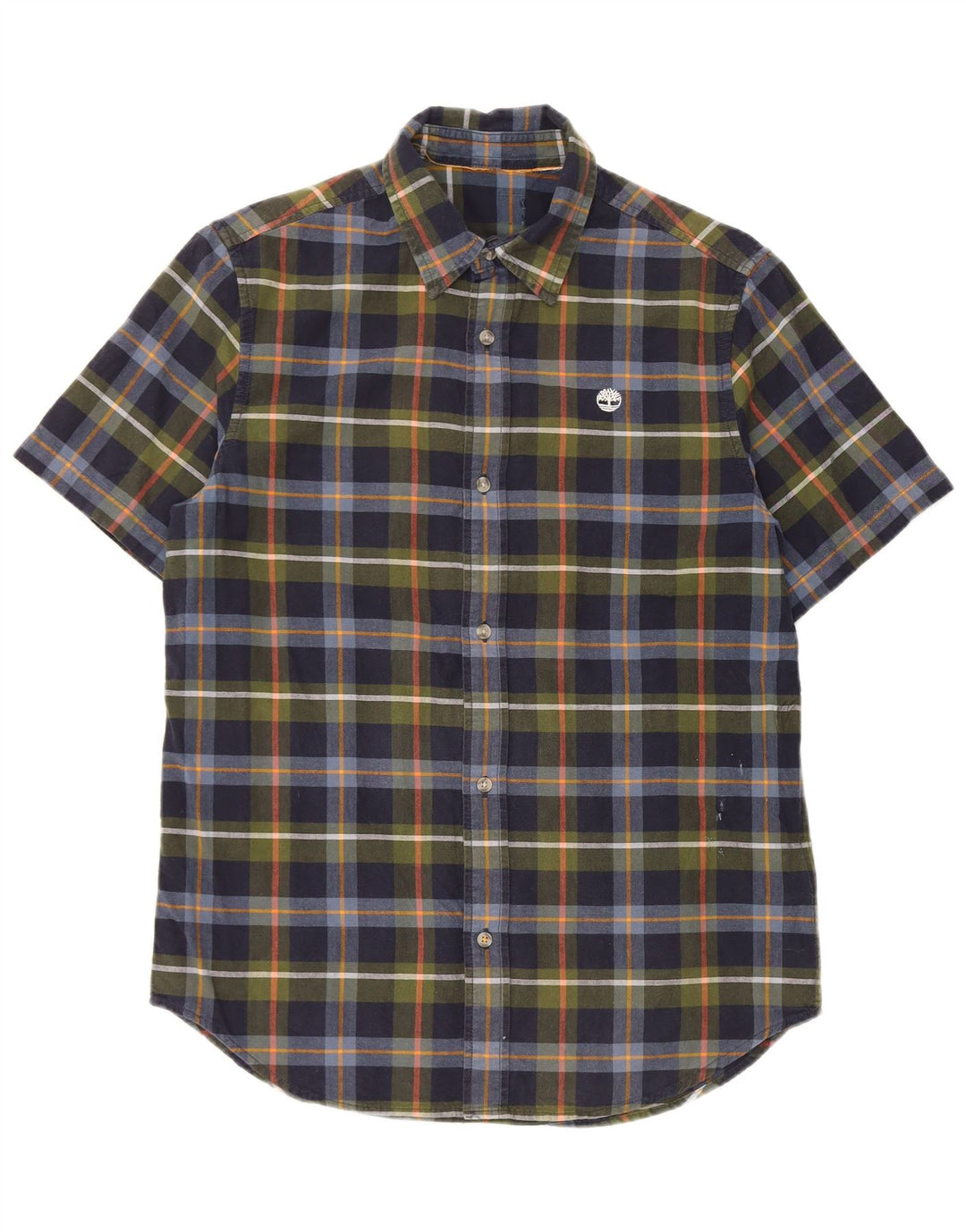 Camisa masculina de manga curta Timberland azul marinho médio xadrez algodão