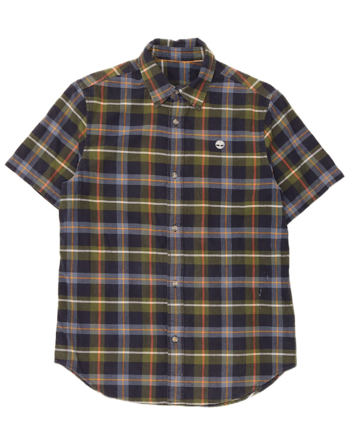 Camisa masculina de manga curta Timberland azul marinho médio xadrez algodão