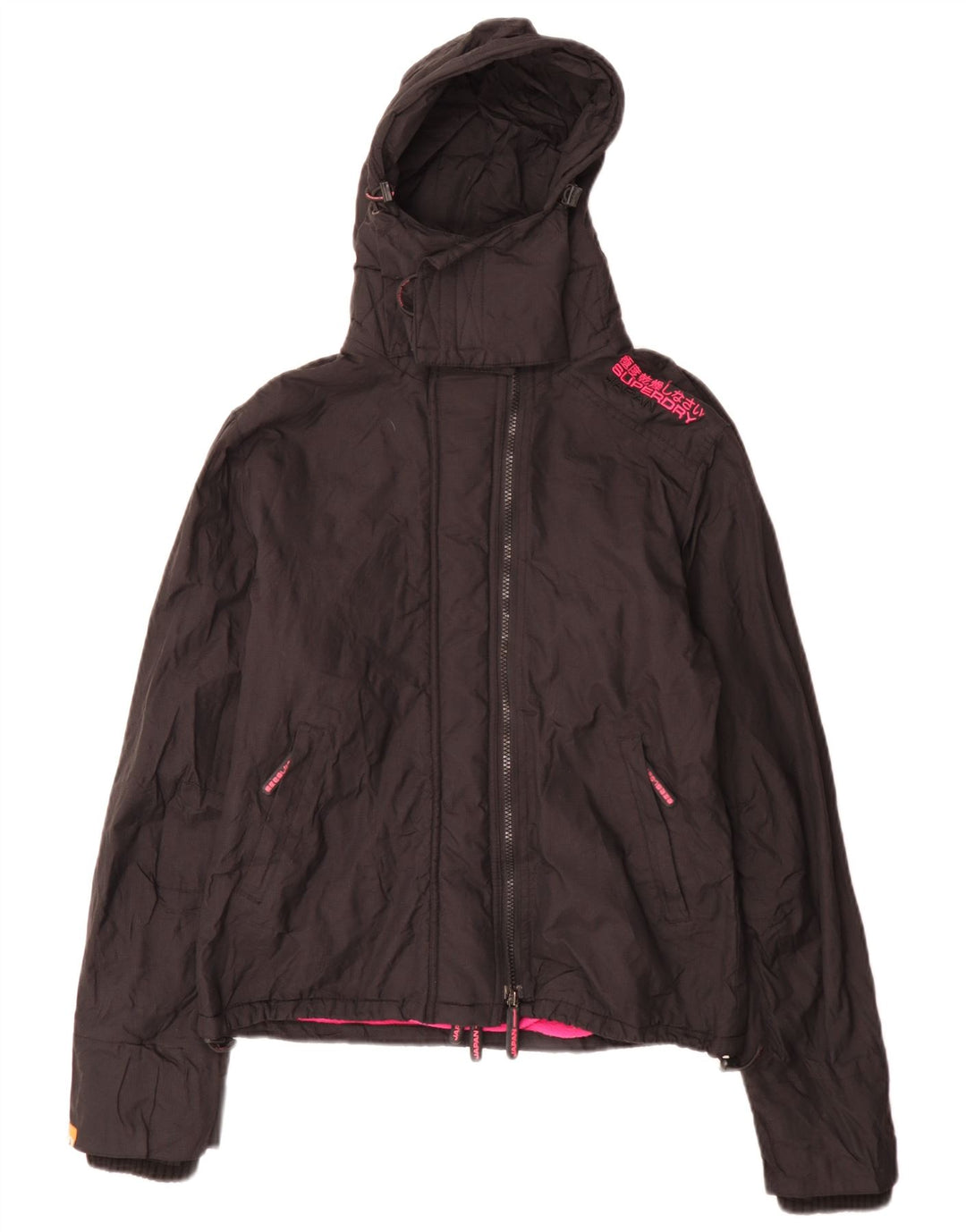 Jaqueta corta-vento feminina Superdry com capuz Reino Unido 16 grande nylon preto