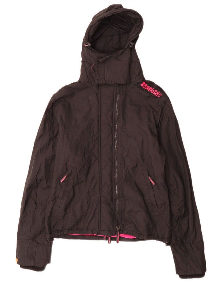 Jaqueta corta-vento feminina Superdry com capuz Reino Unido 16 grande nylon preto