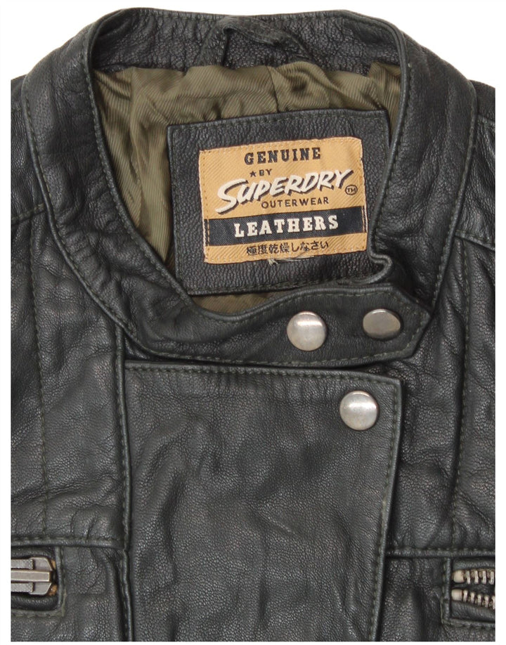Jaqueta de couro feminina SUPERDRY UK 14 couro preto médio