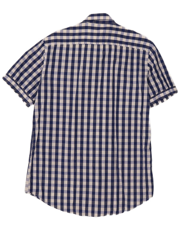 Camisa masculina Carrera de manga curta grande algodão guingão azul