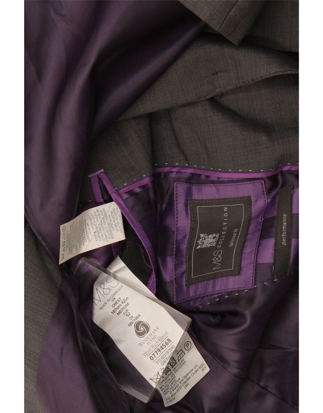 Jaqueta blazer masculina Marks & Spencer sob medida com 2 botões IT 52 XL lã cinza