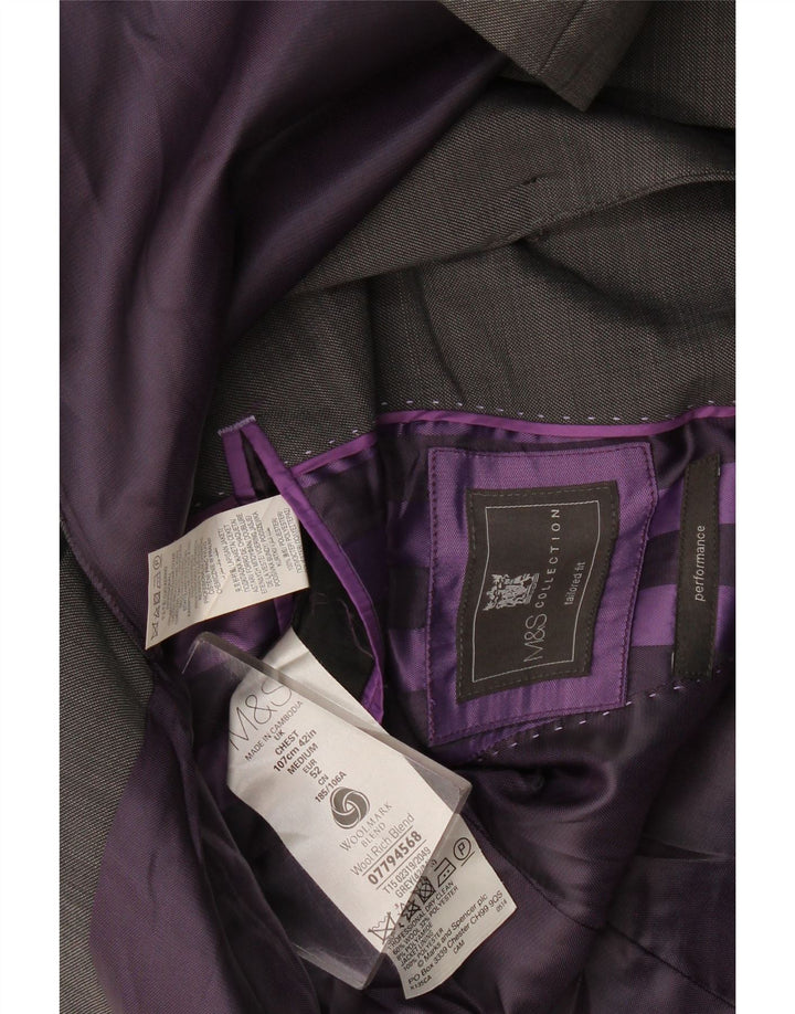 Jaqueta blazer masculina Marks & Spencer sob medida com 2 botões IT 52 XL lã cinza