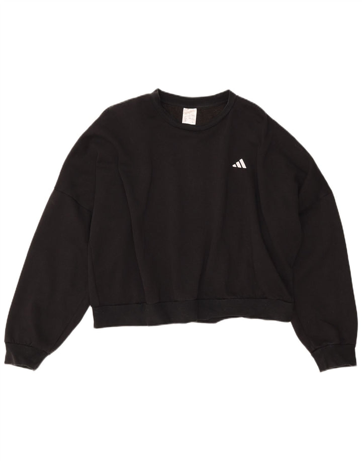 ADIDAS Womens Crop Oversized Sweatshirt Jumper Reino Unido 16/18 Grande Algodão Preto
