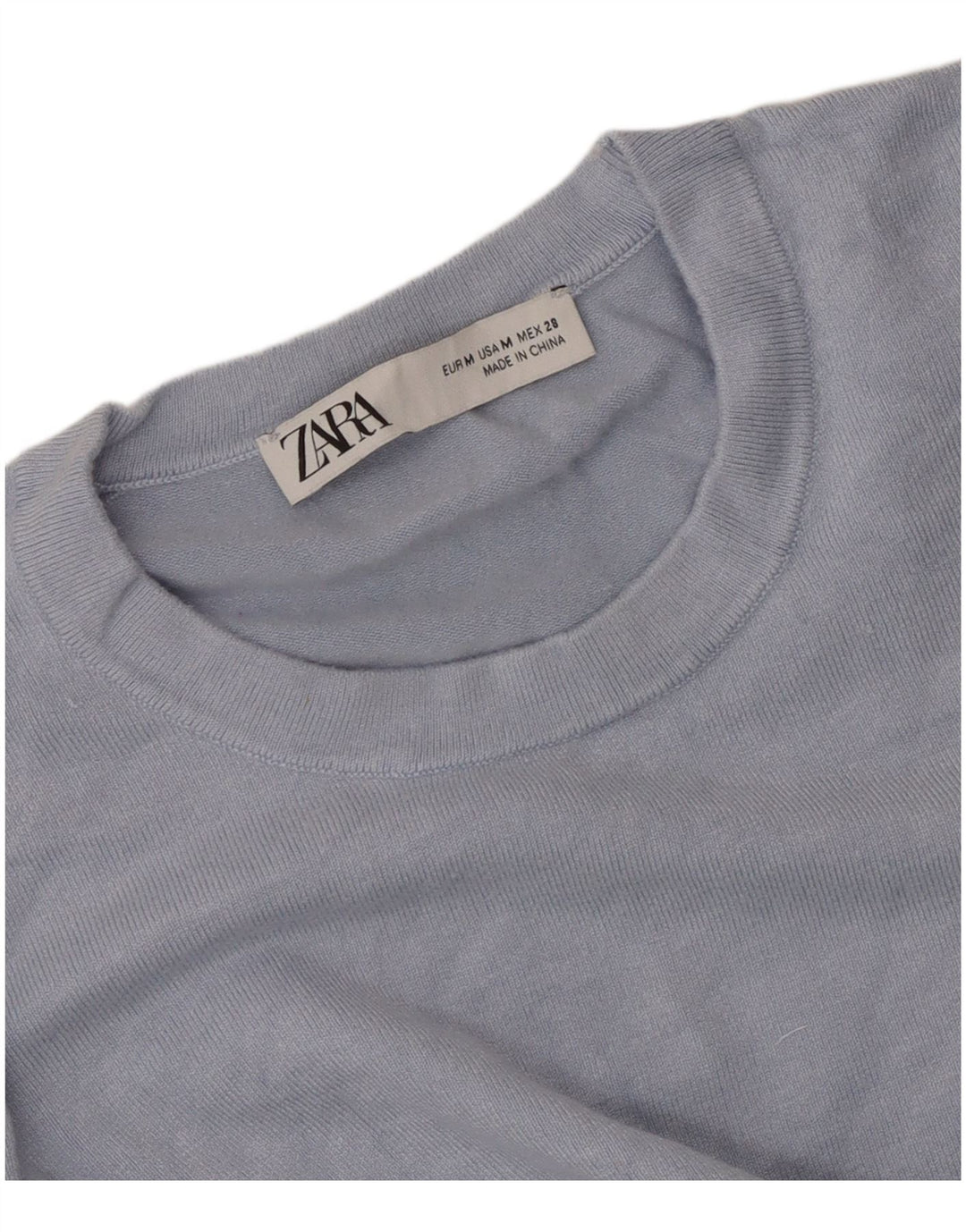 Suéter feminino Zara com gola redonda, Reino Unido 12, azul médio