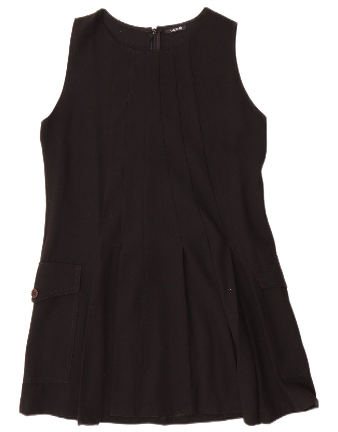 Vestido feminino vintage sem mangas evasê UK 12 lã preta média