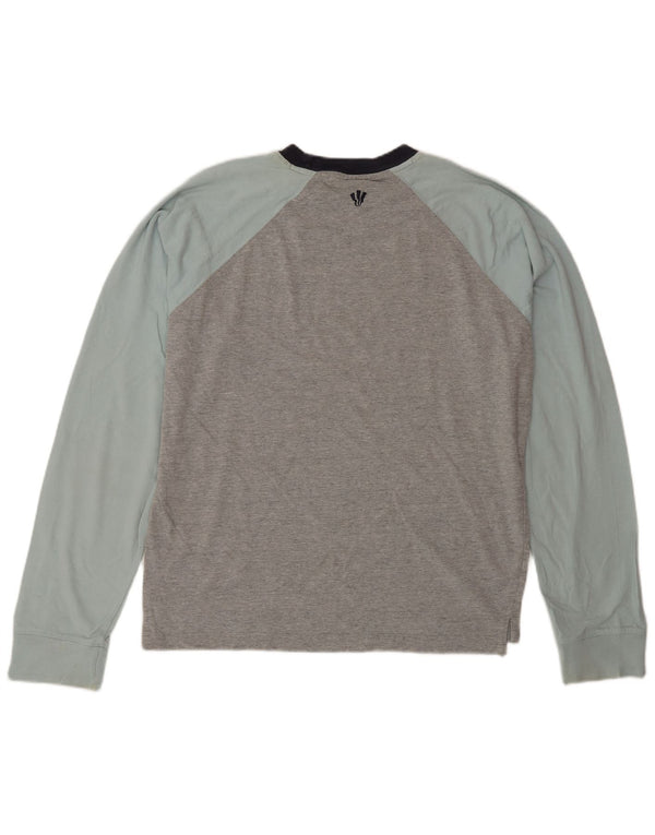 Top masculino Fat Face manga comprida algodão colorblock cinza médio