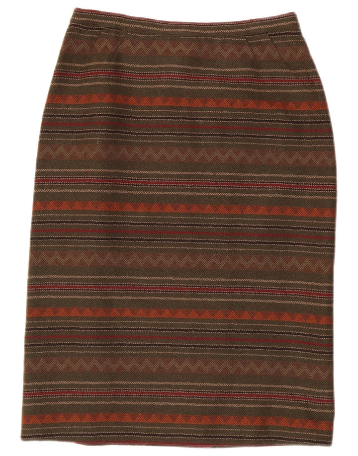 Saia lápis feminina vintage W26 pequena listrada cáqui