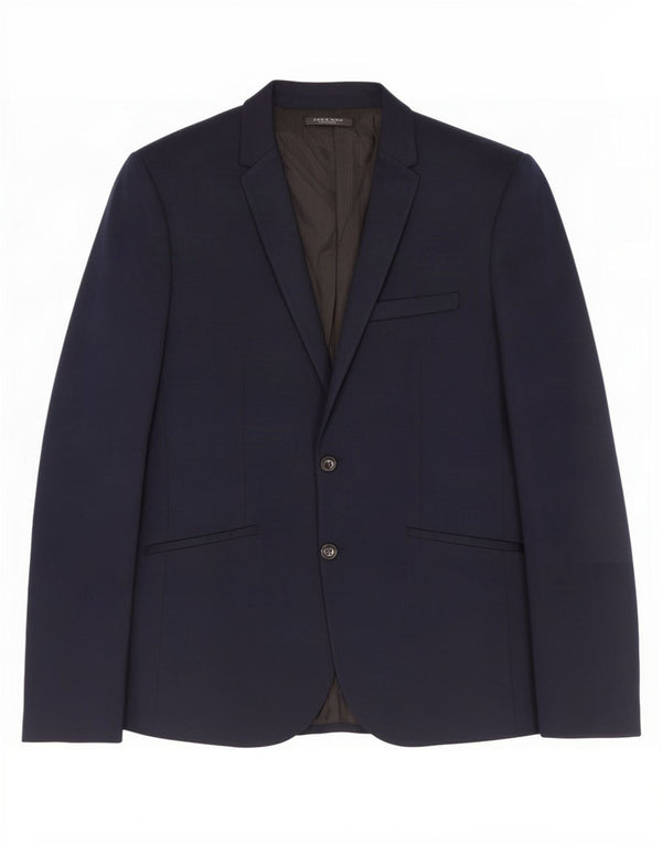 Jaqueta blazer masculina Zara com 2 botões Reino Unido 42 XL azul marinho algodão