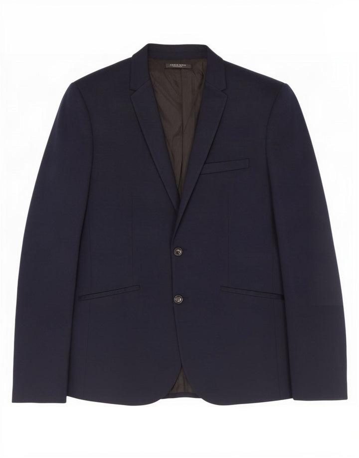 Jaqueta blazer masculina Zara com 2 botões Reino Unido 42 XL azul marinho algodão
