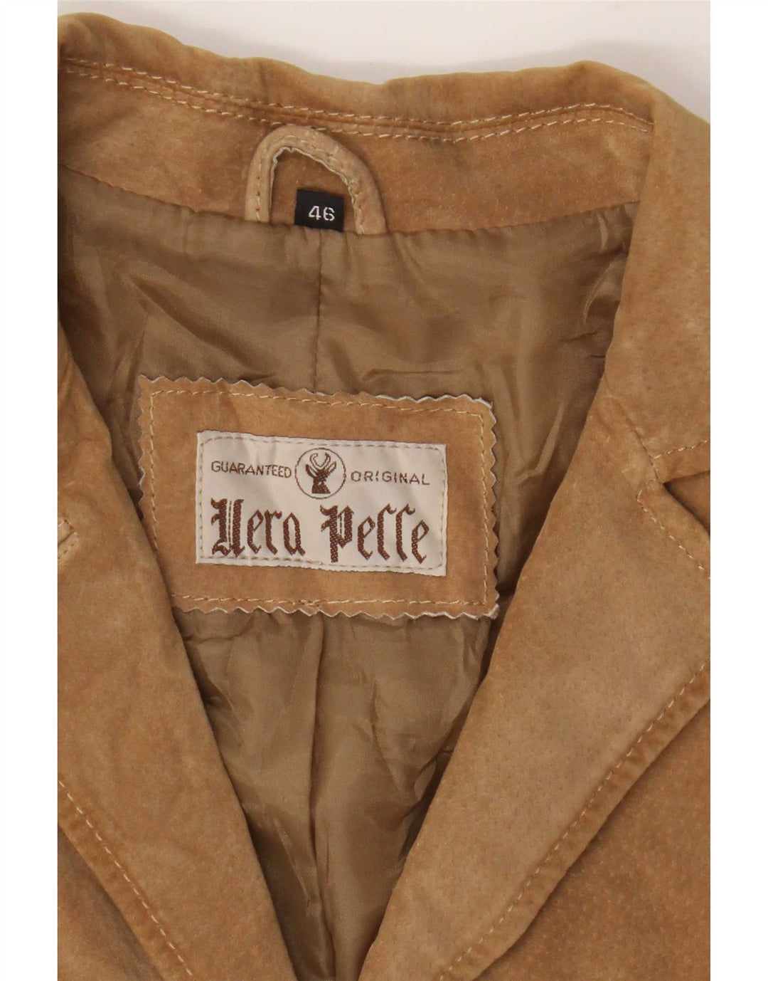 Jaqueta blazer feminina vintage de camurça com 3 botões IT 46 couro bege grande