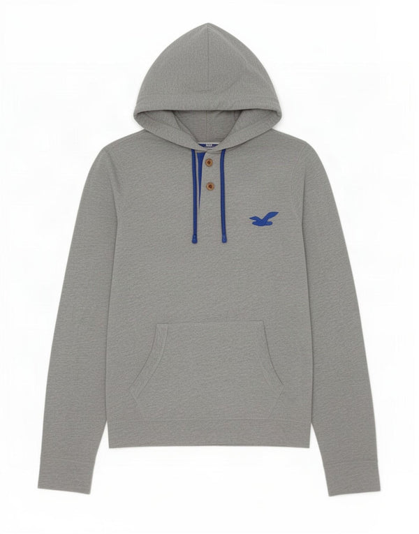 Hollister moletom com capuz masculino pequeno algodão manchado cinza