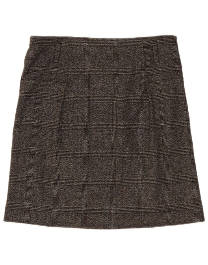 Saia reta feminina Zara médio W28 poliéster xadrez cinza