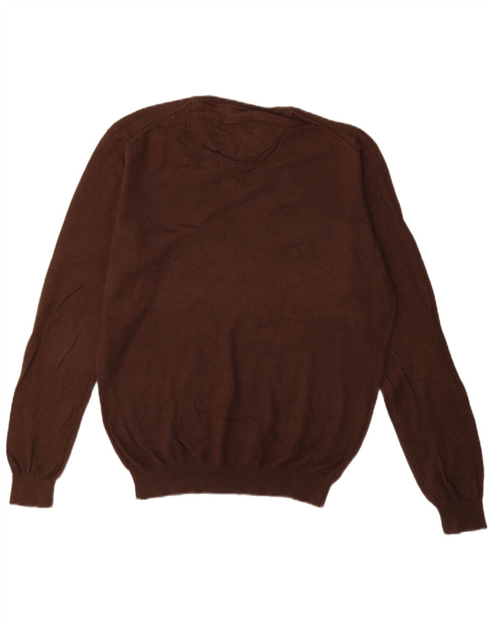 Suéter masculino Massimo Dutti com decote em V, grande algodão marrom