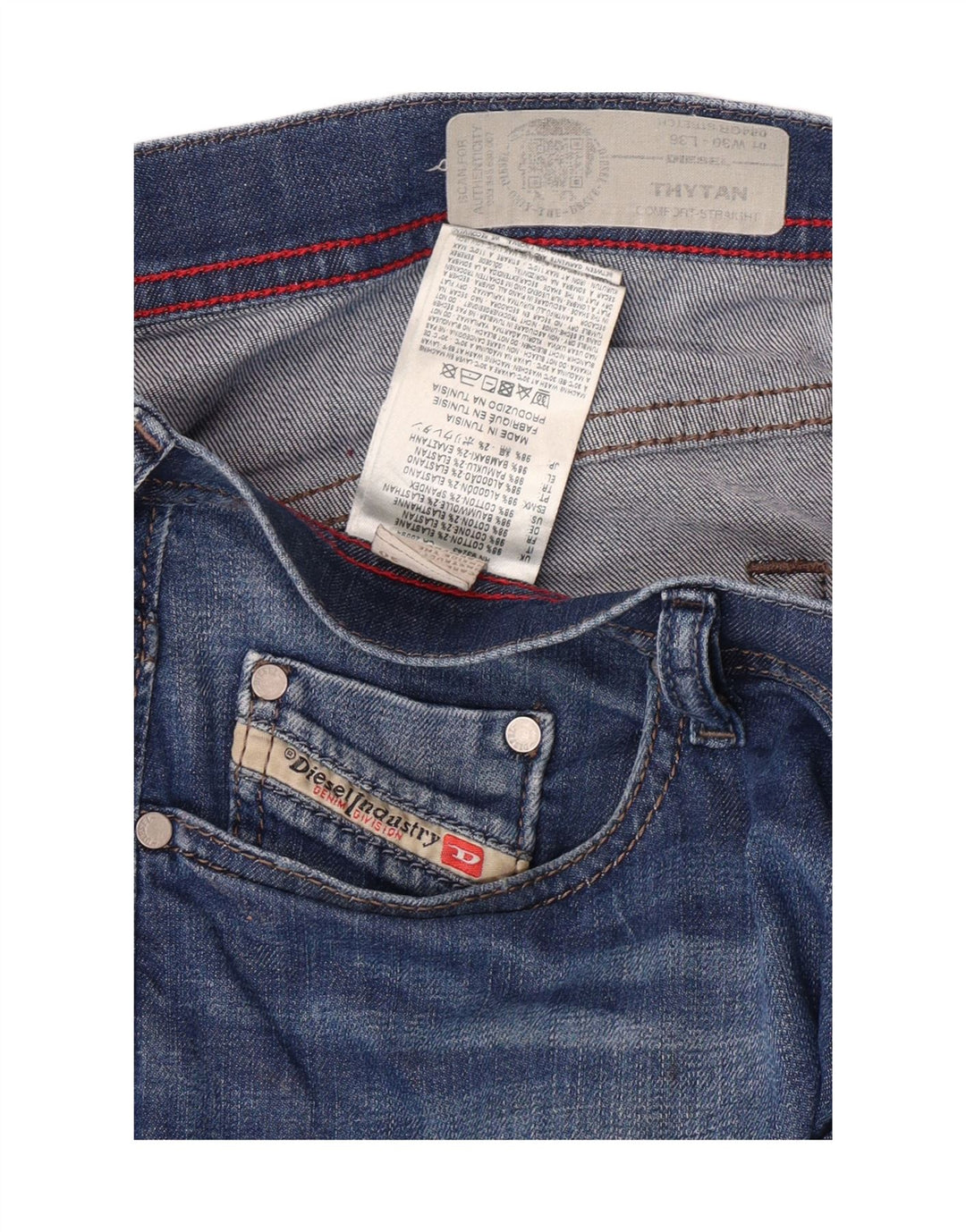 DIESEL Mens Thytan Comfort Fit Straight Jeans W30 L36 Blue Cotton Vintage Diesel and Second-Hand Diesel from Messina Hembry 