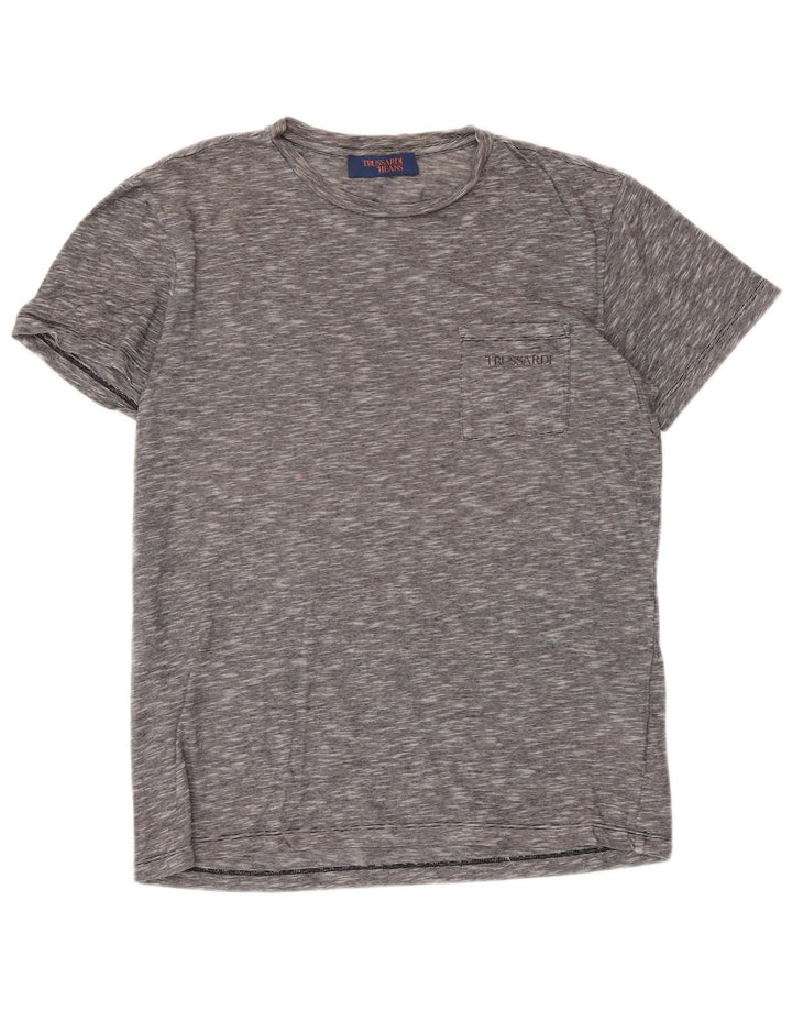 Camiseta masculina TRUSSARDI pequena algodão manchado cinza