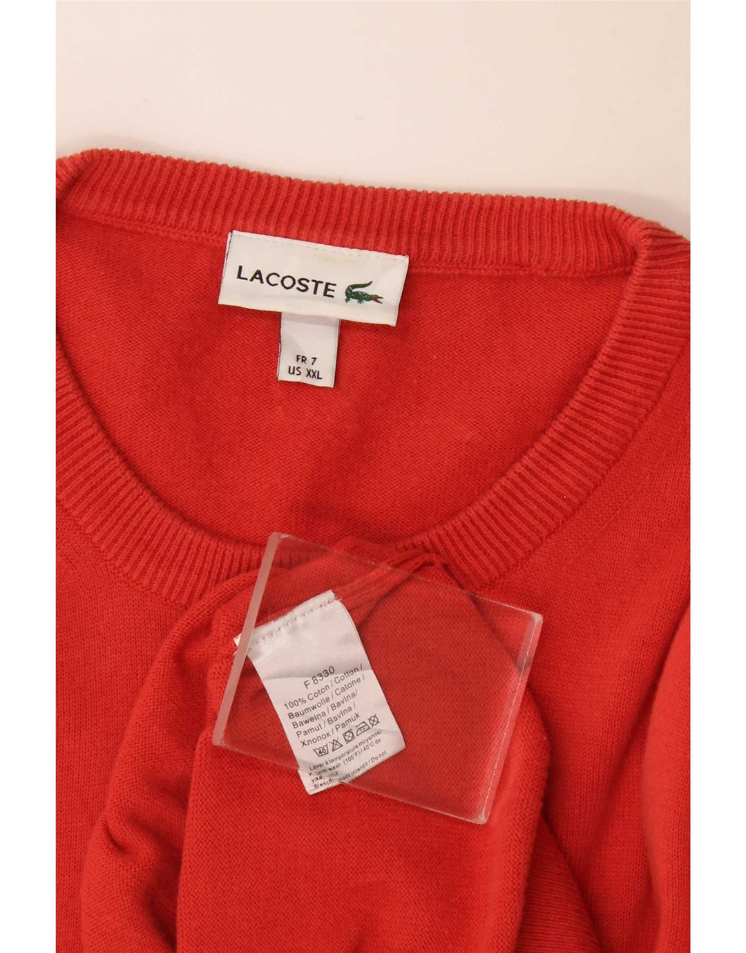 Lacoste Suéter masculino com gola redonda tamanho 7 2XL algodão vermelho