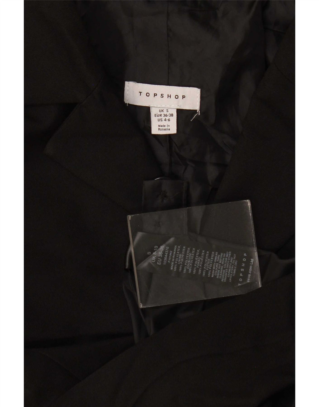 Jaqueta blazer feminina de grandes dimensões com 3 botões da Topshop Reino Unido 10 poliéster preto pequeno