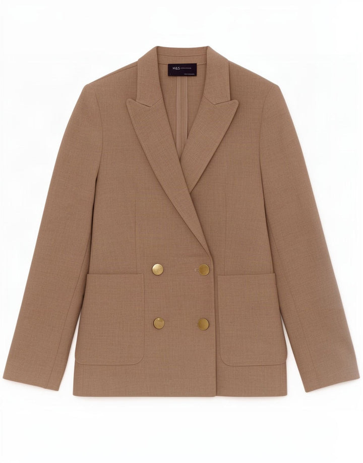 Jaqueta blazer feminina Marks & Spencer com peito duplo Reino Unido 8 pequena bege