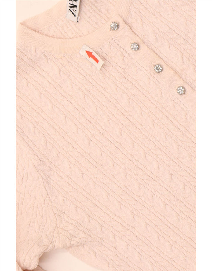 Suéter Zara Feminino Crop Cardigan Reino Unido 8 Pequeno Rosa